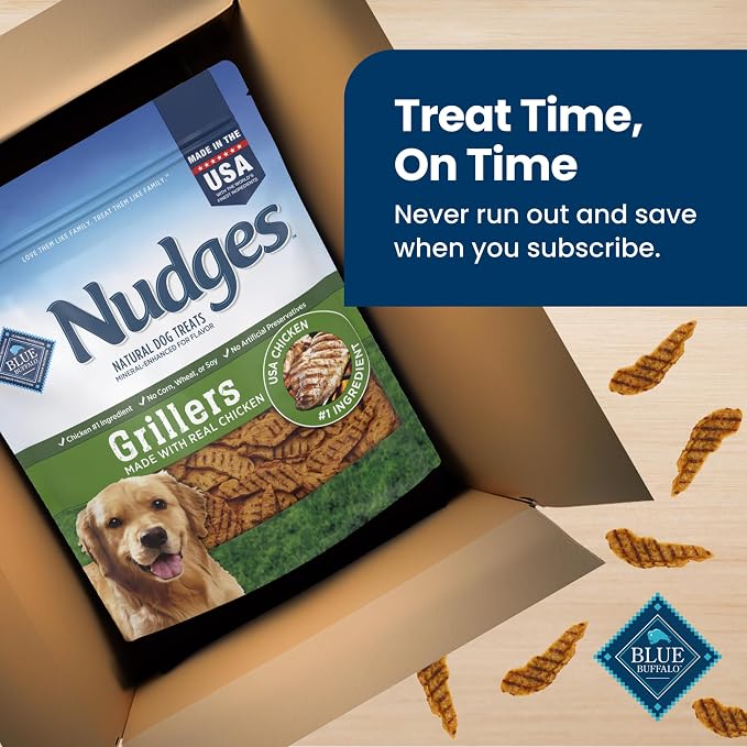 Blue Buffalo Nudges Chicken Grillers Natural Dog Treats, Tender & Meaty Dog Snacks, Easy-To-Tear for Training, Made in the USA with Real Chicken, No Artificial Preservatives, 16 oz.