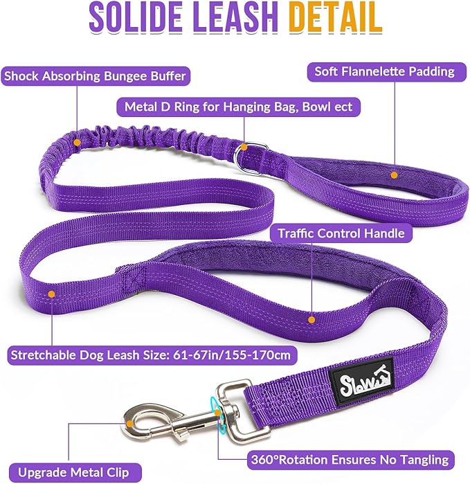 SlowTon No Pull Dog Harness - Heavy Duty Dog Harness and Leash Set for Medium Large Dogs, Reflective Tactical Harness with Soft Padded and Front Clip for Easy Walk and Training (Purple, XL)