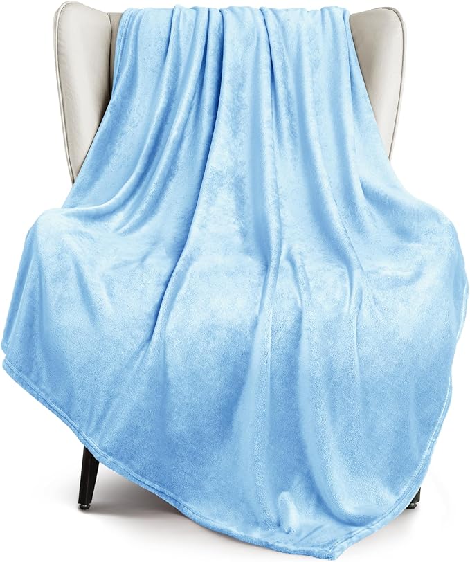 Exclusivo Mezcla Fleece Throw XL Blanket for Couch, Sofa, Super Soft and Warm Ice Blue Blankets, All Season, Cozy, Plush, Lightweight, 50x70 Inches