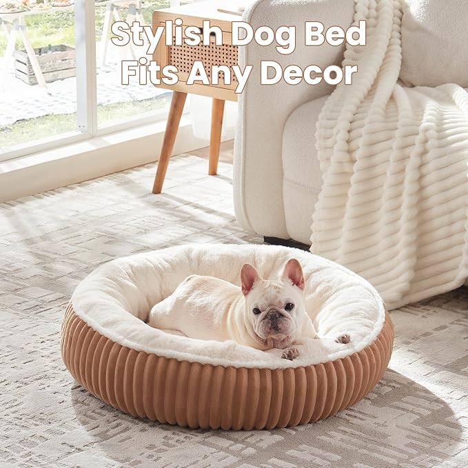 30 inches Donut Dog Bed for Medium Dogs,Calming Round Pet Bed with Removable Cover,Washable Milk Plush Faux Fur, Fits Pets up to 30 lbs(Mocha,Medium)