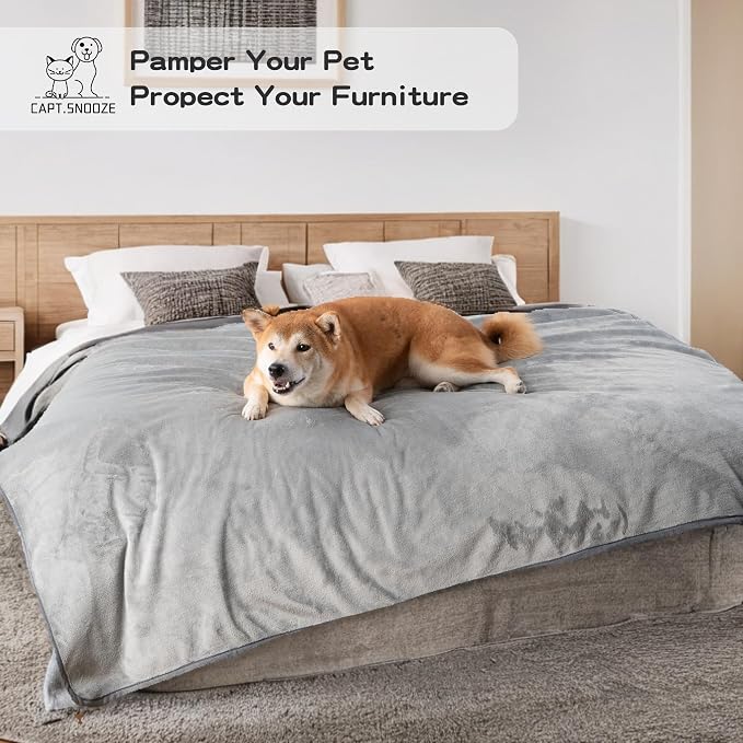 Waterproof Dog Blankets, 30"x40" Cat Blanket for Indoor Cats, Soft Fluffy Sofa Car Bed Protector, Reversible Leakproof Flannel Puppy Blanket for Small Medium Dogs(Light Grey)
