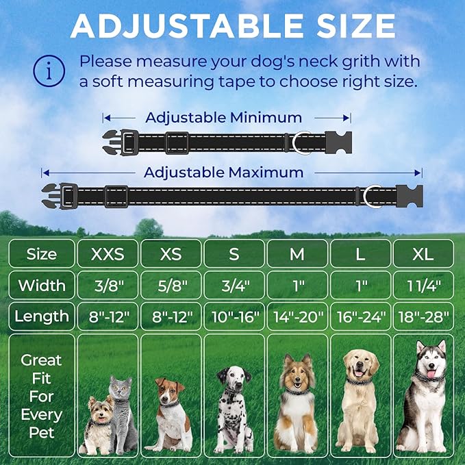TECEUM Reflective Dog Collar – Black – XXS – Extra Soft Padding – Basic Nylon Pet Collar – Quick Release Buckle – Fits Small, Medium and Large Dogs, Puppies, Cats – ESA & Service Dog Options