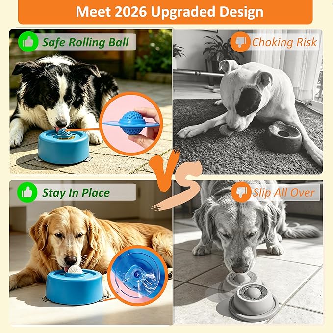 Slow Feeder Dog Bowls for Liquid Treat, Dog Enrichment Rolling Ball Lick Bowl, Non Slip Dogs Licking Bowl for Small Large Medium Breeds for Yogurt Bone Broth Food Dietary Supplement/Post-op Nutrition