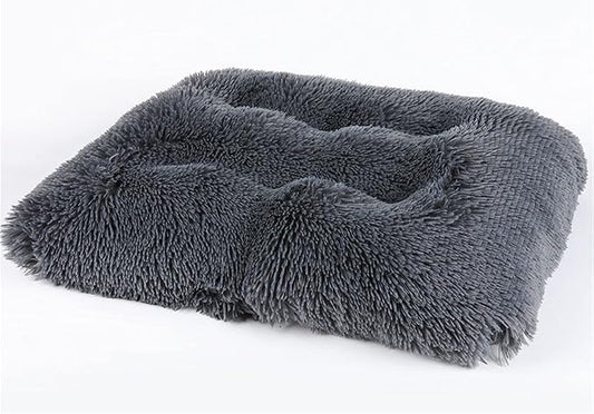 Long Plush Calming Pet Bed Cuddler Pet Bed for Dogs and Cats Fluffy Faux Fur Dog Bed with Anti Slip Bottom Machine Washable Pet Sleep Bed Crate Mat Dark Grey M