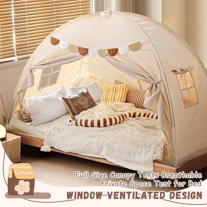 Sherilyn Full Size Bed Canopy Toddler Bed Tents for Kids Dream Tent on Bunk Bed Privacy Space Blackout Sleeping Playhouse Tents Indoor Portable Drafty House for Boys Girl Birthday Gift