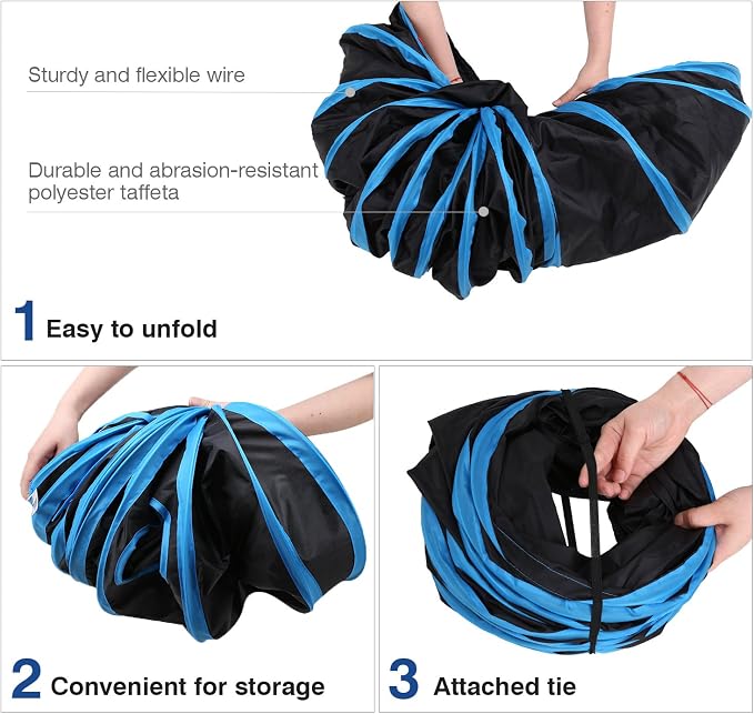 Pawaboo Cat Toys - 4 Way Cat Tunnel, Tube & Play Tent, 25x53cm, Extensible, Interactive Maze with Balls & Bells for Kitten & Small Animal, Blue