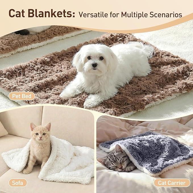 Cat Blanket for Indoor Cats Ultra-Soft Plush Small Blanket Machine Washable Cozy Calming for Kittens Cats Bed Couch Car 21"x18" White