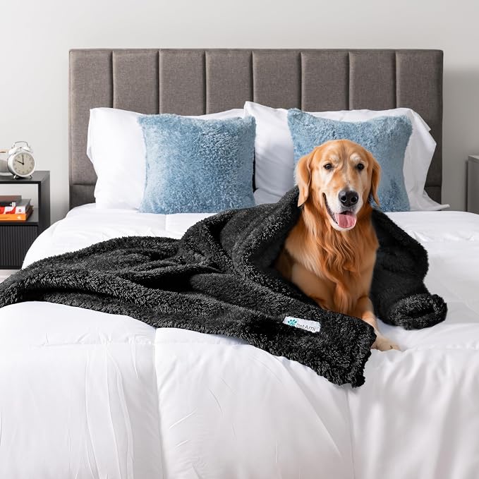 PETAMI Fluffy Fleece CAT and Dog Throw Blanket, Black, X-Large