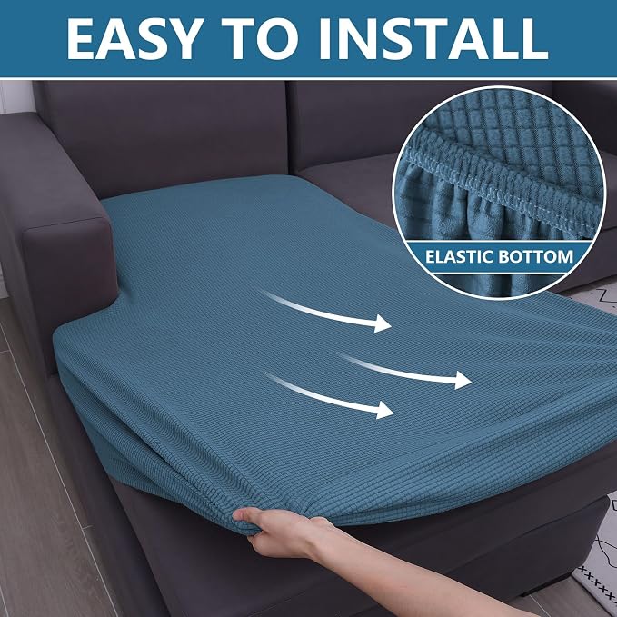 hyha Waterproof Sectional Couch Covers, Non Slip Sofa Couch Cushion Covers L Shape, Thick Stretch Jacquard Fabric, Washable Sofa Slipcovers with Elastic Bottom (1 Piece for Chaise XL, Blue)