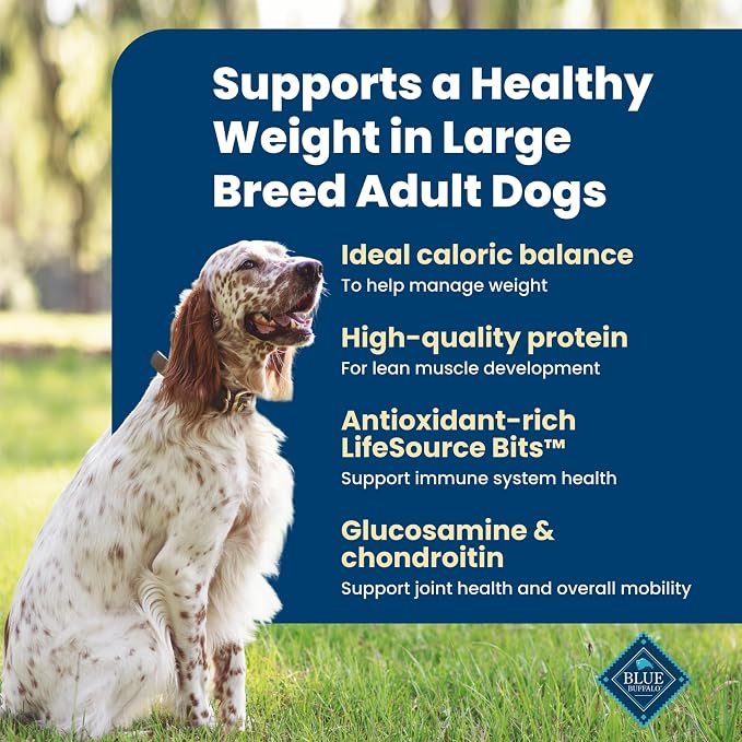 Blue Buffalo Life Protection Formula Chicken & Brown Rice Healthy Weight Large Breed Adult Dry Dog Food, Supports Immunity With LifeSource Bits, Promotes Healthy Lean Muscles & Weight Control, 34 lbs.
