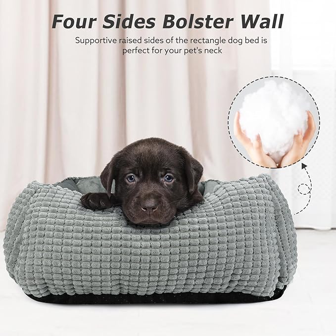 MIXJOY Large Dog Bed for Large Medium Small Dogs, Rectangle Washable Orthopedic Dog Bed, Soft Calming Sleeping Puppy Bed Durable Pet Cuddler with Anti-Slip Bottom L(30"x24"x9")