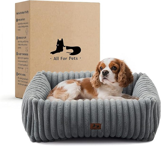 Washable Dog Bed Small Medium Size Dog, Rectangle Orthopedic Pet Bed for Car and Indoor,Fluffy Memory Foam Dog Beds with Anti-Slip Bottom,Grey(25x21x7inchs)