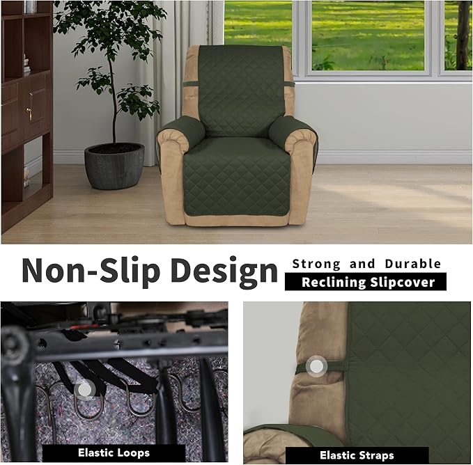 Easy-Going Recliner Chair Slipcover Reversible Sofa Cover Water Resistant Couch Cover Furniture Protector with Elastic Straps for Pets Dog (Recliner 22 inch, Army Green/Beige)