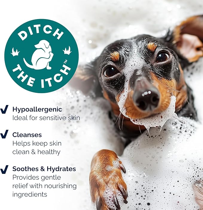 Vetnique Dermabliss Anti Itch Oatmeal Dog Shampoo for Itchy Skin & Allergies, Soap Free Dog Shampoo with Aloe & Chamomile, Sensitive Skin Allergy Relief, Gentle Dog Wash (Regular Strength Dog Shampoo)