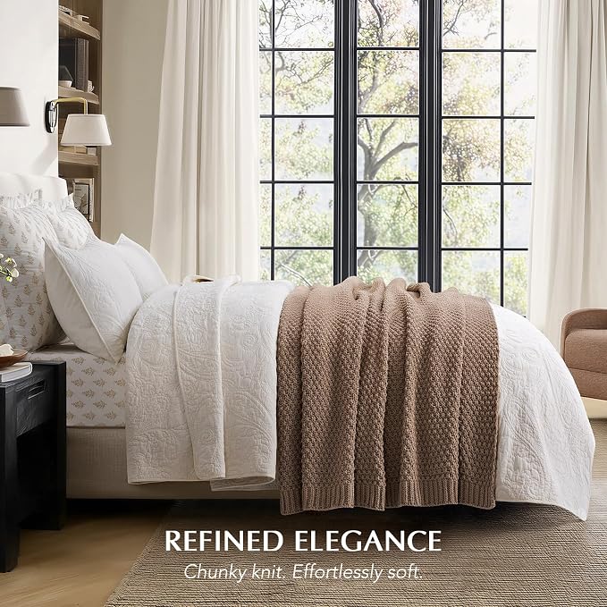 EVERGRACEHOME Chunky Chenille Knit Throw Blanket for Couch, Soft Luxurious Moss Stitch Chair Blankets for Bed, Cozy Decorative Farmhouse Knitted Throws for Sofa, Rosewood, 60" x 80"