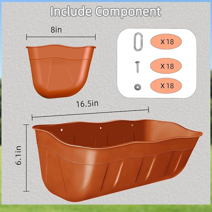 Hanging Goat Feeders,Chicken Feeder Waterer,Large Feed Trough 7.5 Quart 6 Pack,Hanging Fence Feed Trough for Poultry Livestock,Terracotta