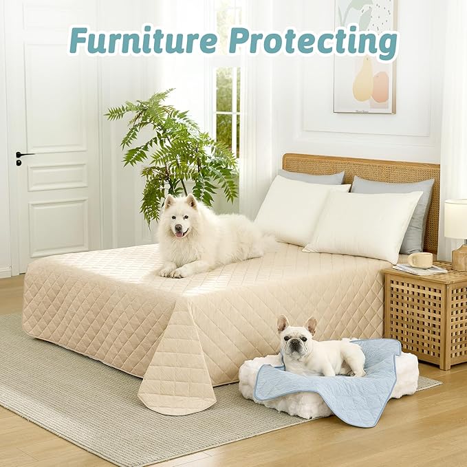 COZY KISS Dog Cooling Mat 82"x102" Q-Max>0.4, Extra Large Waterproof Cooling Dog Bed Cover, Leakproof Non-Slip Pet Mat, Furniture Protector Washable Cooling Blanket for XL Dogs, Sofa Cover (Beige)