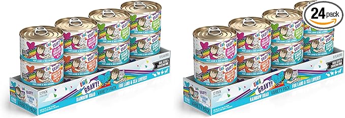 Weruva B.F.F. OMG - Best Feline Friend Oh My Gravy!,Variety Pack,Rainbow Road,Wet Cat Food by,2.8oz Can,(Pack of 24)