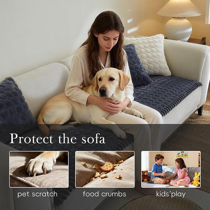 Circular Grid Couch Cover for Dogs Washable - Non Slip Thick Soft Pet Sofa Protector for 3 Cushion Couch Large Silicone Particles Furniture Mat for Cats Sectional Slipcovers