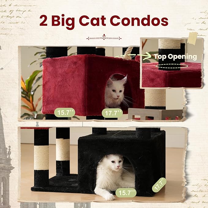 Gitelsnour Maine Coon Cat Tree, Heavy Duty Cat Tree for Indoor Cats Large Adult, Gothic Cat Tower for Large Cats 20 lbs+ with Hammock, 2 Big Perches, 2 Cat Condos, 15 Scratching Posts, Black GCT033BR