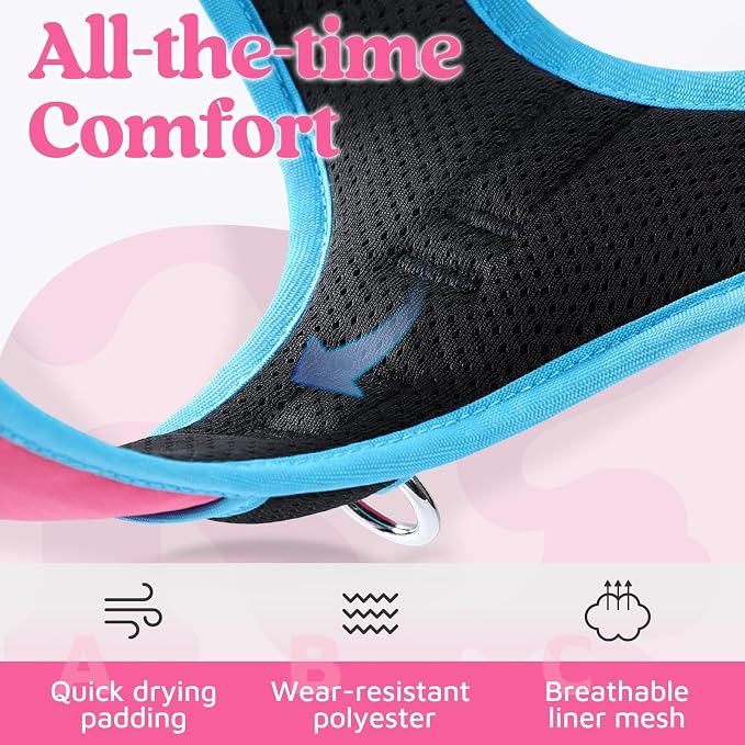rabbitgoo Dog Harness for Large Dogs, 3 Buckles Easy On & Off No Pull Pet Vest, Soft Padded Walking Pet Harness with Control Handle, Adjustable and Reflective, Rose Pink & Blue, XL