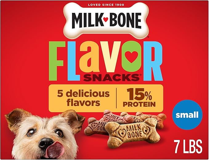 Milk-Bone Flavor Snacks Small Dog Biscuits, Flavored Crunchy Dog Treats, 7 Pound Box
