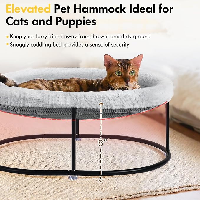Zoratoo Elevated Cat Hammock Bed for Indoor Cats, Fluffy Warm Cuddle Cats Bed with Detachable Pad Bed Cover, Portable Pet Bed Raised Cuddler for Sleeping Kittens, Small Dog, Oval Cat Hammock Grey