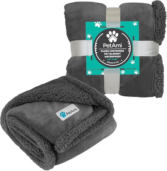 PetAmi Waterproof Dog Blanket for Couch, Pee Proof Fleece Reversible Pet Throw, Furniture Protector for Bed Sofa Kennel, Soft Washable Cover for Small Medium Dog Puppy Cat, 29x40 Dark Grey Sherpa