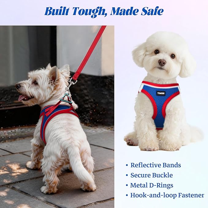 YIMEIS Dog Harness and Leash Set, No Pull Soft Mesh Pet Harness, Reflective Adjustable Puppy Vest for Small Medium Large Dogs, Cats (Red & Blue, Small (Pack of 1)