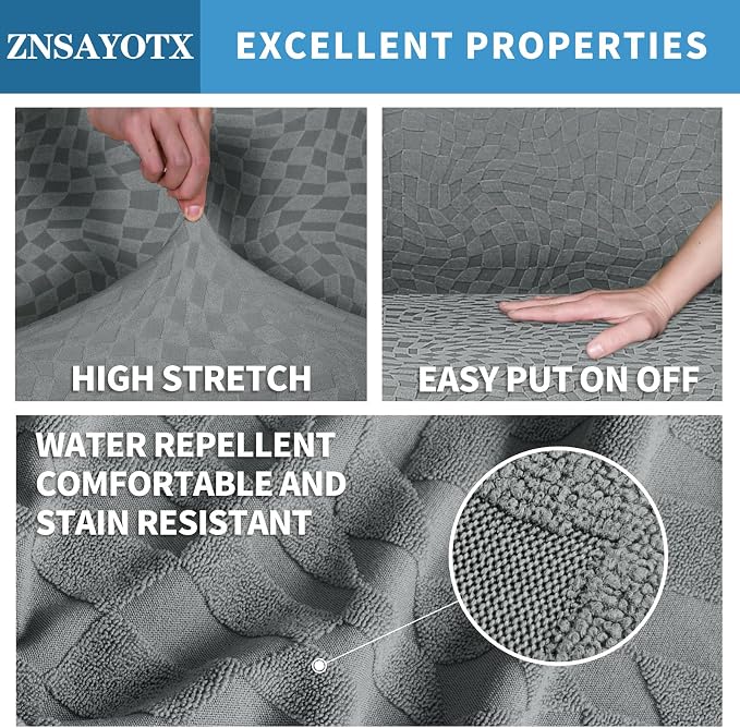 ZNSAYOTX Stretch Cushion Covers for Sofa, Individual Sofa Seat Covers Removable with Elastic Band & Ties, Sectional Couch Cushion Cover Replacement Soft Cozy Washable (3Pc, Light Gray)