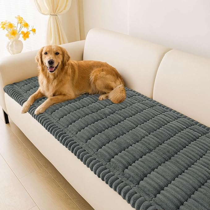 hyha Couch Cover for Dogs Washable, Non Slip Thick Flannel Sofa Protector, Pet Friendly Plush Furniture Cover for Sectional Sofa & Loveseat (Dark Grey, 43" x 63")
