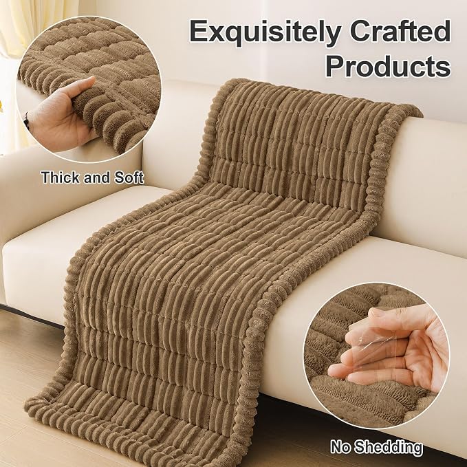hyha Couch Cover for Dogs Washable, Non Slip Thick Flannel Sofa Protector, Pet Friendly Plush Furniture Cover for Sectional Sofa & Loveseat (Mocha, 35.4" x 82.7")