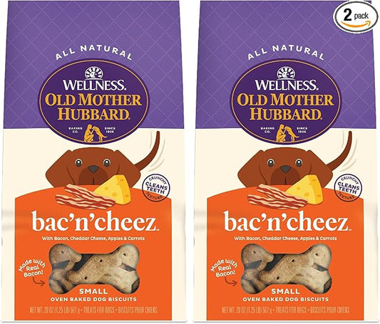 Old Mother Hubbard Wellness Bac'N'Cheez Dog Biscuits,Natural,Training Treats,Bacon & Cheese Flavor,Small Size,(20 Ounce Bag),(Pack of 2)