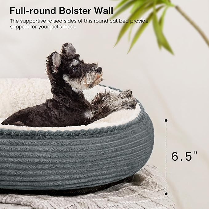 Love's cabin Round Donut Cat and Dog Cushion Bed, 24in Pet Bed for Small or Medium Dogs, Anti-Slip & Water-Resistant Bottom, Soft Durable Fabric Pet Beds, Washable Calming Cat Bed Bluish Grey