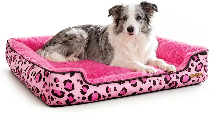 Rectangle Washable Dog Bed for Large, Medium & Small Dogs – Soft Calming Puppy Beds, Durable Warm Pet Sofa with Non-Slip Bottom for Indoor Use.Pink M Size (33.5"x33.5"x7.1")