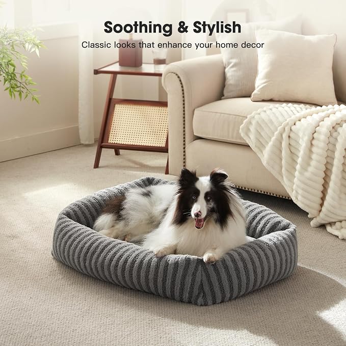 MIXJOY Medium Dog Beds for Medium Sized Dog, Calming Warming Pet Beds, Washable Dogs Bed with Removable Cover, Rectangle Pet Bed with Non-Slip Bottom, 25"x21"x7", Grey