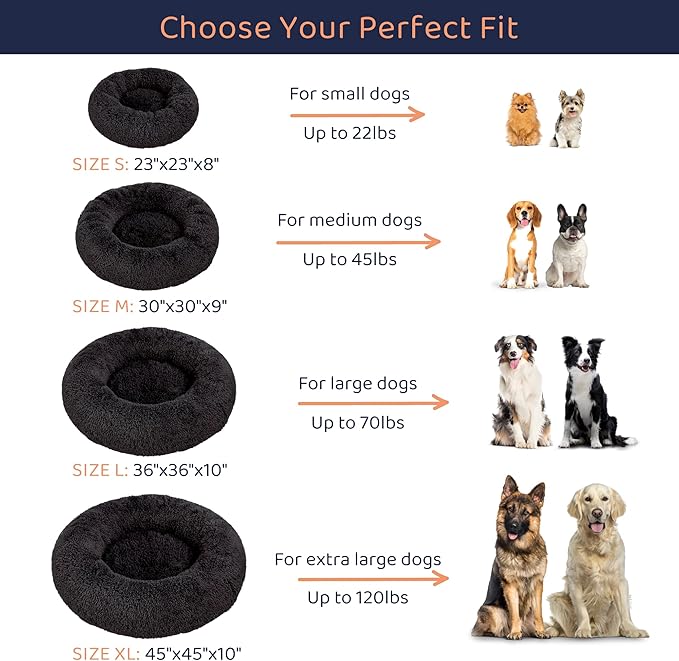 Donut Dog Bed - Premium Comfort for Anxiety Relief - Fluffy & Calming Design with Ultra-Plush Support | Cozy Round Dog Bed with Super Soft Circle Style (Black, Medium)