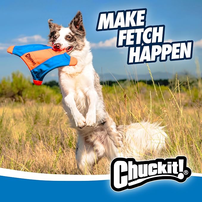 Chuckit! Flying Squirrel Fetch Dog Toy - Water Floating Flyer - Soft and Durable Polyester Canvas Construction - For Large Dogs - Size Large - 11-inch Diameter - Pack of 1 - Orange and Blue