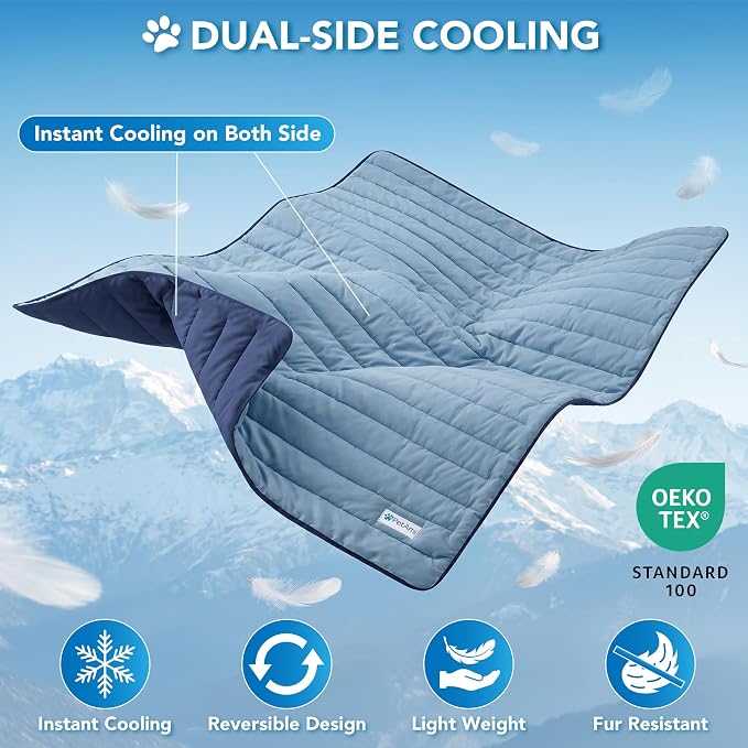 PetAmi Dog Cooling Mat, Q-Max Pet Cooling Blanket with Thick Cushioning, Self Cooling Pad for Dogs & Cats, Reversible Summer Mat for Crate, Couch, Kennel, Gray/Light Grey, Medium (29x40)