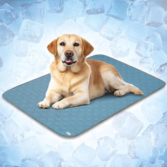 PetAmi Dog Cooling Mat, Waterproof Self Cooling Dog Pad with Non-Slip Backing, Q-Max >4.0 Pet Cooling Mat for Crate, Couch, Kennel & Car, Indoor Outdoor Summer Use, Light Blue, 40x60