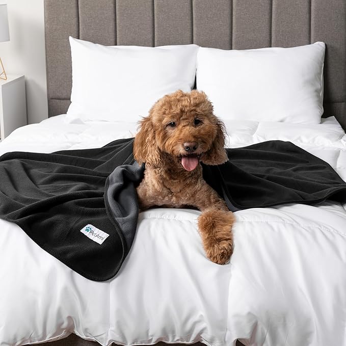 PetAmi Waterproof Dog Blanket for Couch, Pee Proof Reversible Cat Blanket for Sofa Bed Furniture Protector, Soft Fleece Washable Pet Throw for Dogs Cats Puppies Kittens, 40x60 Black Gray