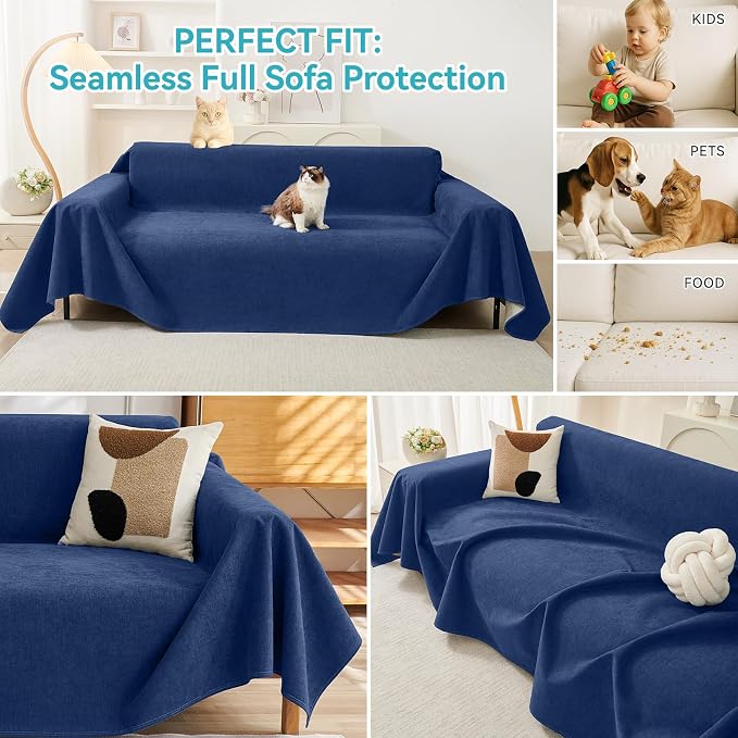 Warmstar Couch Protector from Cat Claws, Waterproof Couch Cover Anti Slip,Couch Cover 3 Cushion Sofa Washable,Anti-Scratch Pet Sofa Cover Heavy Duty,91"X150", Blue