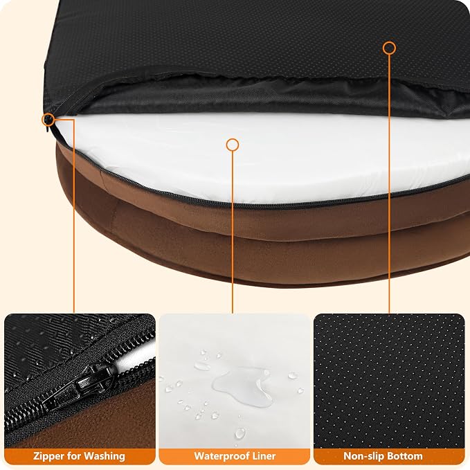 Dwanton Orthopedic Dog Bed for Medium Dogs with Gel Memory Foam, Waterproof Dog Sofa, Washable Pet Bed with Four Sided Bolster Cushion, Removable Cover & Non-Slip Bottom, 36", Brown