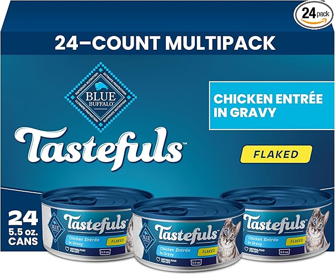 Blue Buffalo Tastefuls Chicken Entrée in Gravy Flaked Adult Wet Cat Food, Real Chicken First, Natural Ingredients Enhanced with Vitamins, Minerals & Other Nutrients, 5.5-oz. Cans (24 Count)