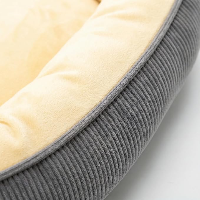 Calming Dog Bed for Medium to Large Dogs 30"x21" - Orthopedic Washable Pet Bed with Anti-Slip Bottom, Indoor Soft Cat Bed with Removable Cover (Beige)