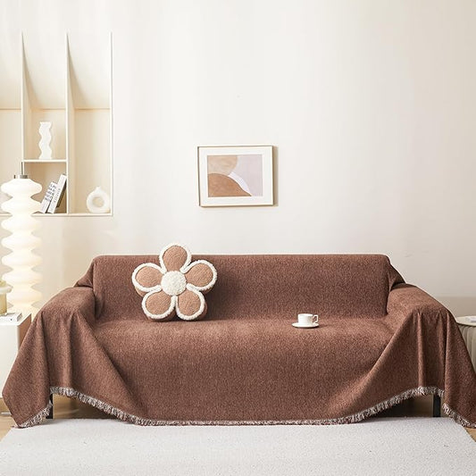 MEETSKY Couch Covers for 2 Cushion Couch Sectional Sofa, Washable Sofa Covers Blanket Chenille Couch Cover, Sofa Slipcover Pets Sofa Cover with Tassel Pet Couch Cushion Cover, 71"X102"