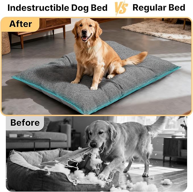 Veehoo Indestructible Dog Bed for Crate, Chew Proof Dog Crate Pad with Reinforced Corners, Medium Washable Chew Resistant Pet Mat for Kennel, 30" x 18"