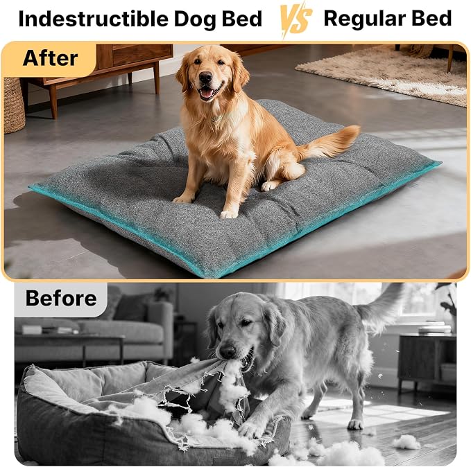 Veehoo Indestructible Dog Bed for Crate, Chew Proof Dog Crate Pad with Reinforced Corners, XL Washable Chew Resistant Pet Mat for Kennel, 41" x 28"