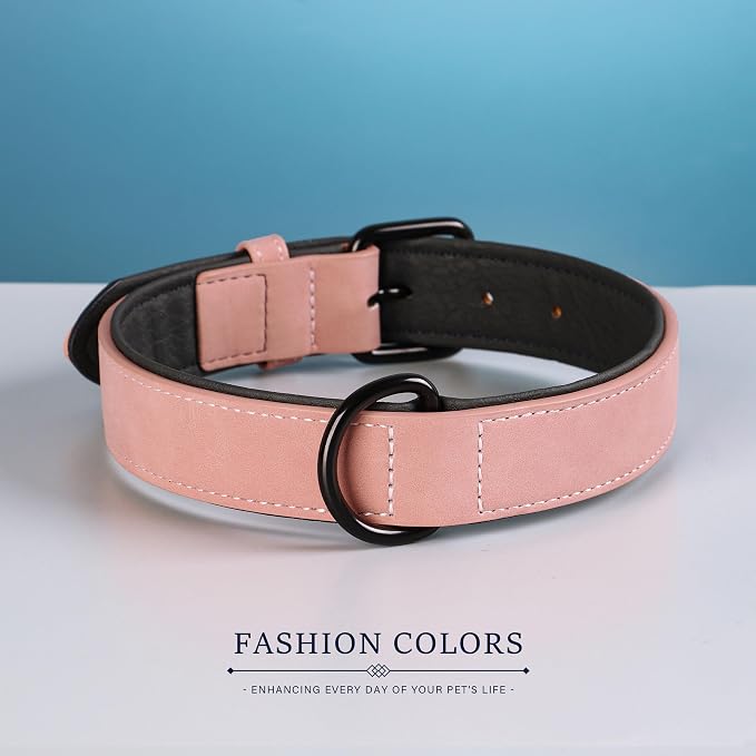 Didog Soft Padded PU Leather Dog Collar, Breathable and Adjustable Pink Dog Collars for Small Dogs, Comfortable for Daily Walk, Pink, M Fit Neck 11-14"(10-20 lbs)