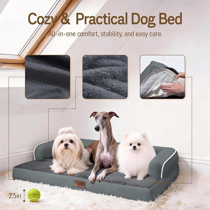 Comfort Expression Memory Foam Large Dog Bed - Waterproof Orthopedic Dog Beds with Washable Removable Cover Pet Sofa Couch, 36 x 27